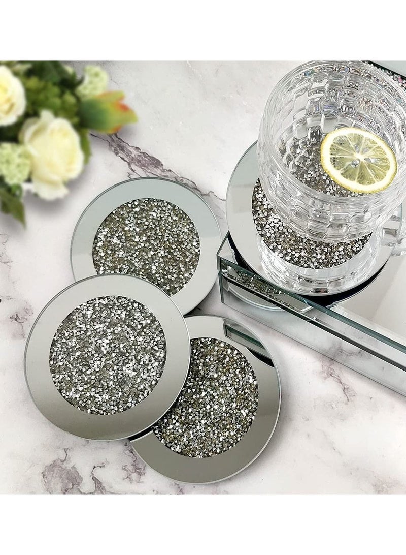 Y&D Glass Mirrored Coaster 4 PCS Crushed Diamond Cup Mat Decor on Tabletop for Tools Dining Table - Image 3