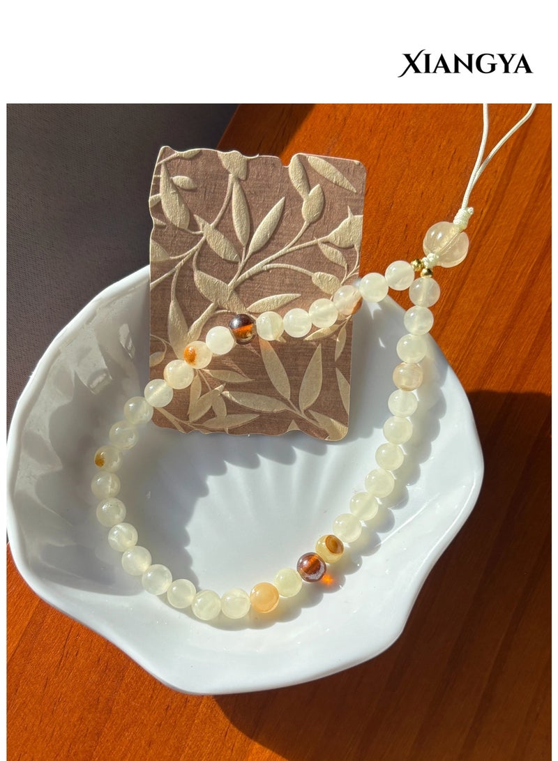 XIANGYA Phone Charm Lanyard Strap – Cream Glass Bead Chain with Watermelon Crystal Accents for Phone/Bag/Keychain - Image 4