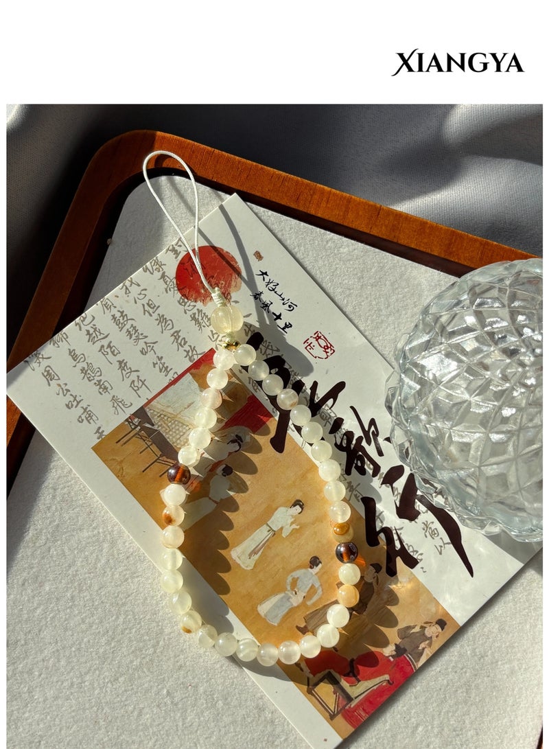 XIANGYA Phone Charm Lanyard Strap – Cream Glass Bead Chain with Watermelon Crystal Accents for Phone/Bag/Keychain - Image 2