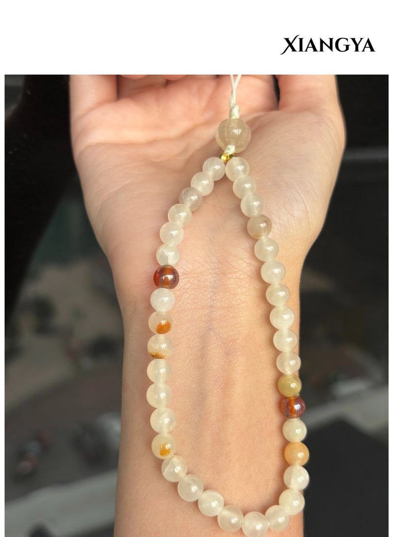 XIANGYA Phone Charm Lanyard Strap – Cream Glass Bead Chain with Watermelon Crystal Accents for Phone/Bag/Keychain - Image 5