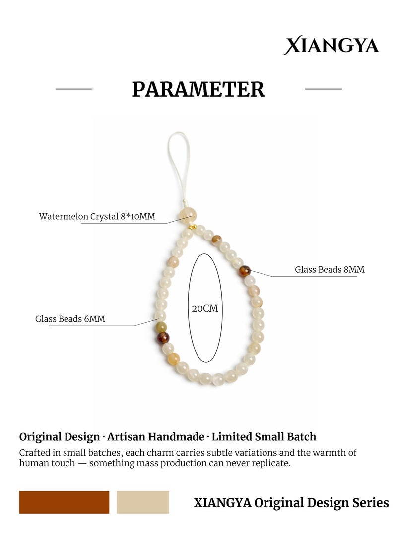 XIANGYA Phone Charm Lanyard Strap – Cream Glass Bead Chain with Watermelon Crystal Accents for Phone/Bag/Keychain - Image 3