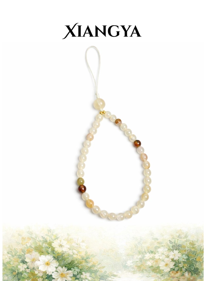 XIANGYA Phone Charm Lanyard Strap – Cream Glass Bead Chain with Watermelon Crystal Accents for Phone/Bag/Keychain - Image 1