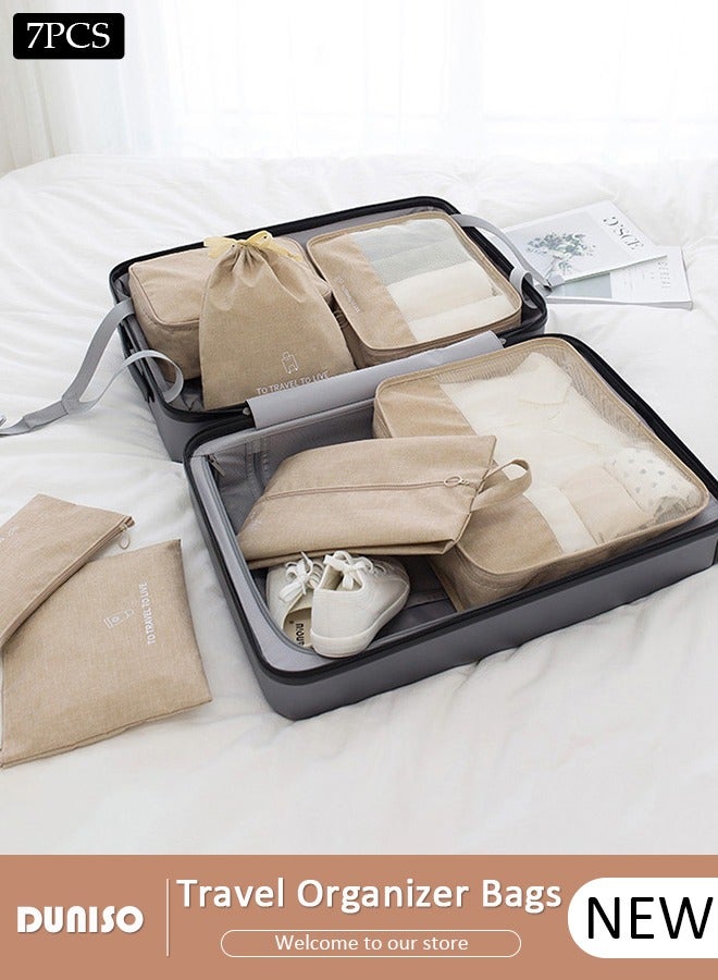 DUNISO 7 Piece Travel Organizer Bags for Luggage, Waterproof and Durable Travel Bags, Packing Cubes for Travel, Compression Cubes for Suitcases, Travel Bags for Clothes, Toiletries, Clothing, Underwear - Image 1