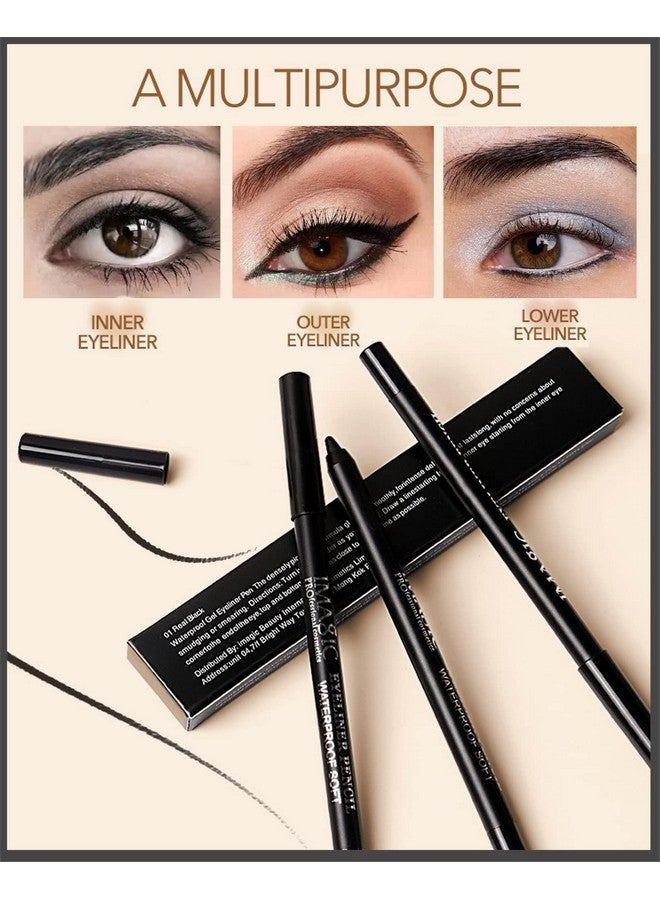 LYSdefeu 3 Pcs Matte Black Waterproof Smudge-proof Gel Eyeliner Pencil,Fade-Proof Eye Liner Water Line Pencil,Cat Eye/Smoky Eye Makeup Pen,Waterline Gel Eye Liner,Christmas Makeup Gift Set for Women Girl - Image 5