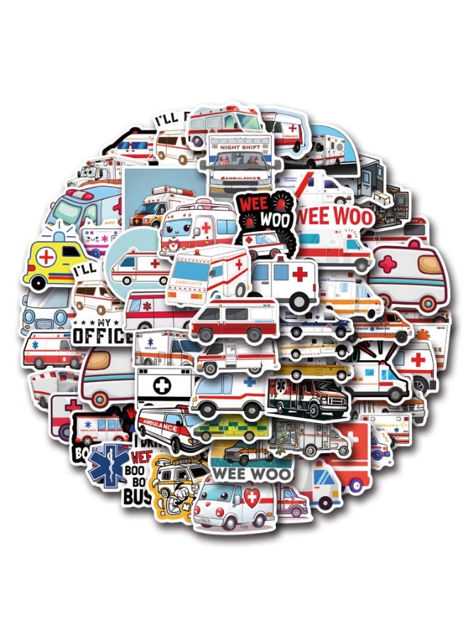 NIBEMINENT 55 Pcs Ambulance Deco Kit Waterproof Stickers, High Definition Printing Bright Colors, Suitable for Laptop Skateboard Luggage Water Bottle Guitar DIY - Image 1
