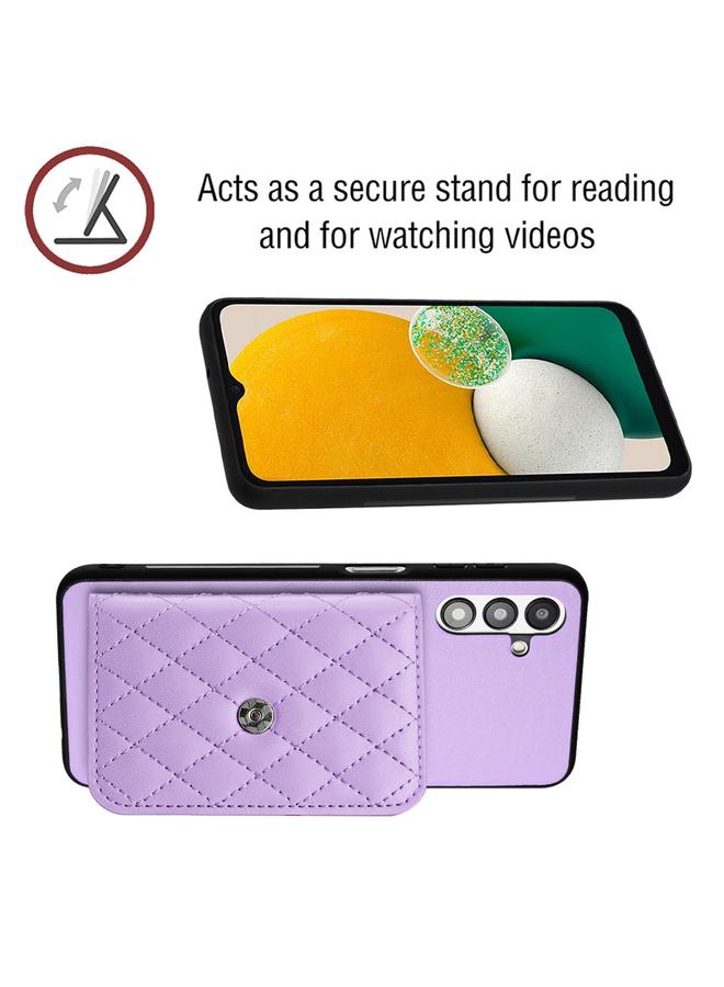 اس-توب جراب لهاتف Samsung Galaxy A13 5G / A04s مع حقيبة بطاقات ذات نسيج معيني وحافظة هاتف RFID مع حبل طويل - Image 4