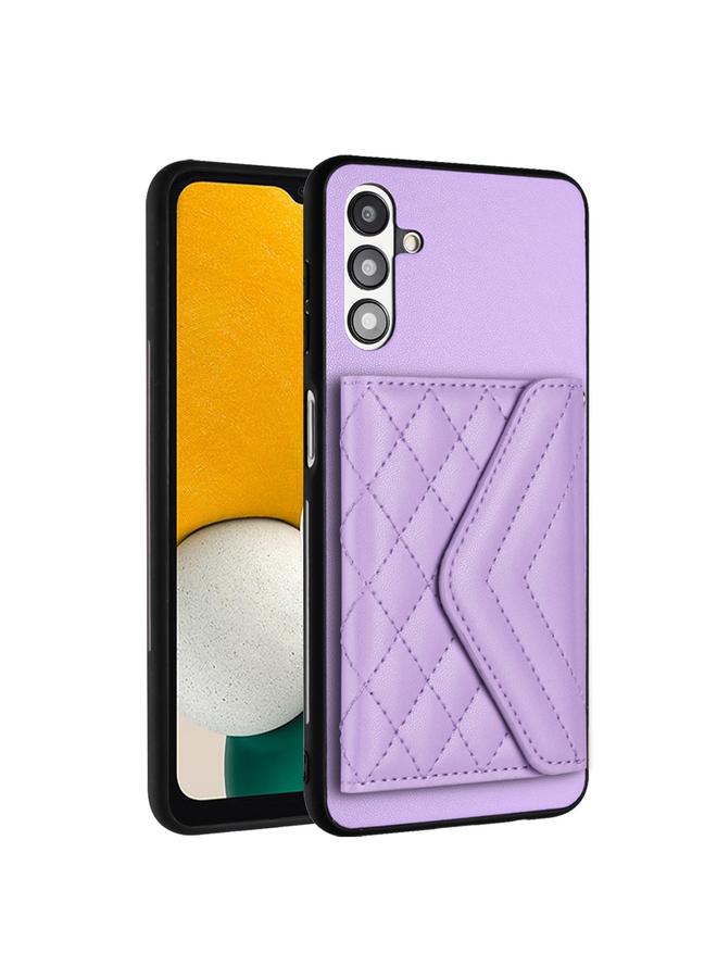 اس-توب جراب لهاتف Samsung Galaxy A13 5G / A04s مع حقيبة بطاقات ذات نسيج معيني وحافظة هاتف RFID مع حبل طويل - Image 3