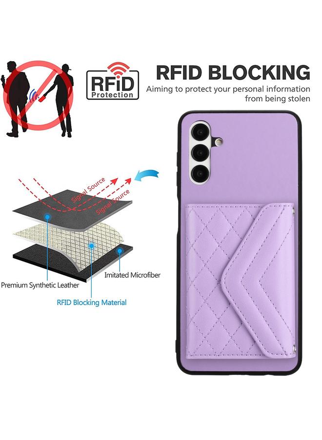 اس-توب جراب لهاتف Samsung Galaxy A13 5G / A04s مع حقيبة بطاقات ذات نسيج معيني وحافظة هاتف RFID مع حبل طويل - Image 5