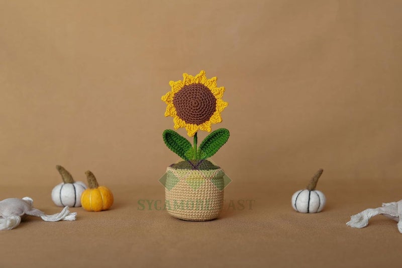 SYCAMORE EAST Handmade Crochet Flowers Completed Hand Woven Sunflowers Daisy Knitted Potted Plants Knitted Flower for Car Dash Decoration, Table Decoration, Home Decoration Pack-1 - Image 2