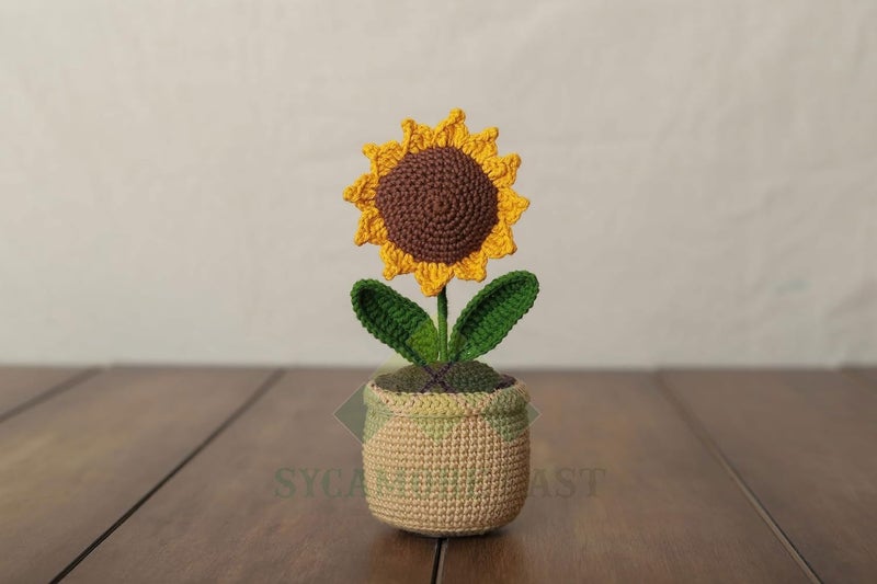 SYCAMORE EAST Handmade Crochet Flowers Completed Hand Woven Sunflowers Daisy Knitted Potted Plants Knitted Flower for Car Dash Decoration, Table Decoration, Home Decoration Pack-1 - Image 5