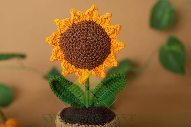 SYCAMORE EAST Handmade Crochet Flowers Completed Hand Woven Sunflowers Daisy Knitted Potted Plants Knitted Flower for Car Dash Decoration, Table Decoration, Home Decoration Pack-1 - Image 4