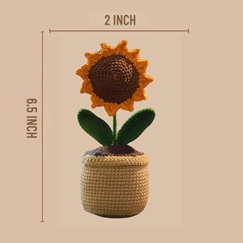 SYCAMORE EAST Handmade Crochet Flowers Completed Hand Woven Sunflowers Daisy Knitted Potted Plants Knitted Flower for Car Dash Decoration, Table Decoration, Home Decoration Pack-1 - Image 3