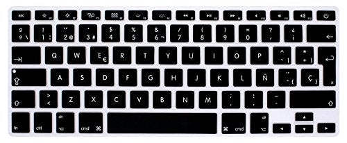 HRH Spanish Silicone Keyboard Cover Skin for MacBook Air 13,for MacBook Pro 13/15/17 (with or w/Out Retina Display, 2015 or Older Version),for iMac Older EU Layout Keyboard Protector-Black - Image 1