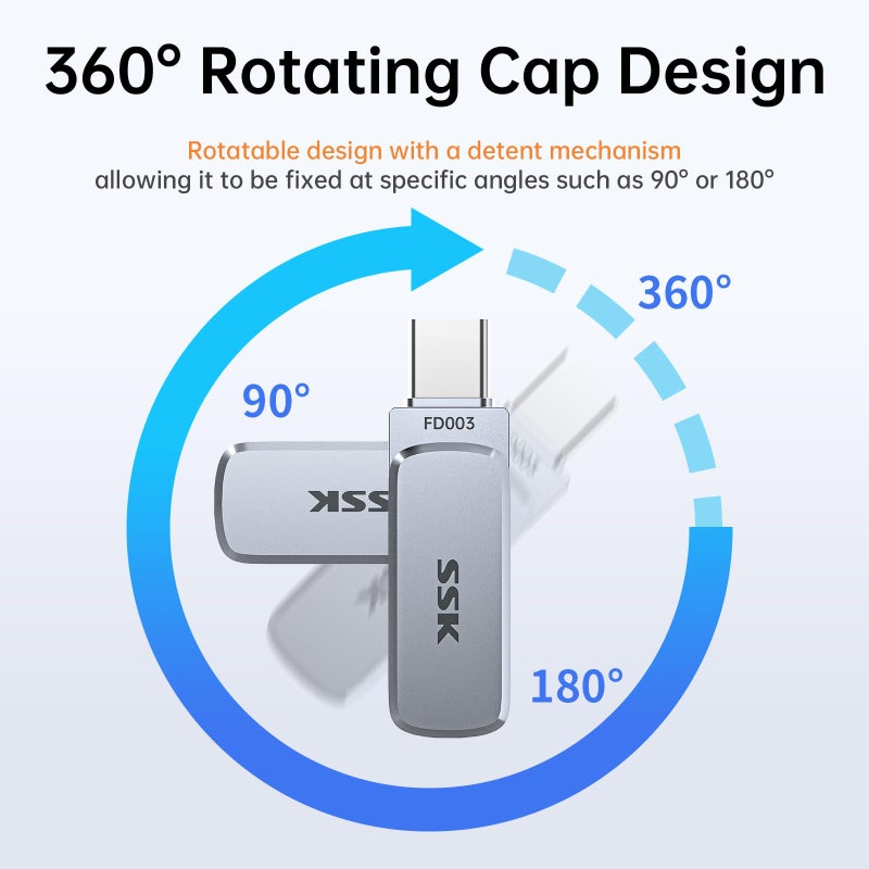 SSK 64GB Dual USB Flash Drive USB C Thumb Drive, up to 240 MB/s Type-C and USB-A 3.2 FlashDrive Memory Stick, Zinc Pendrive for iPhone 15/16Pro/Win/Android OTG with Water, Dust, and Drop Resistance - Image 5