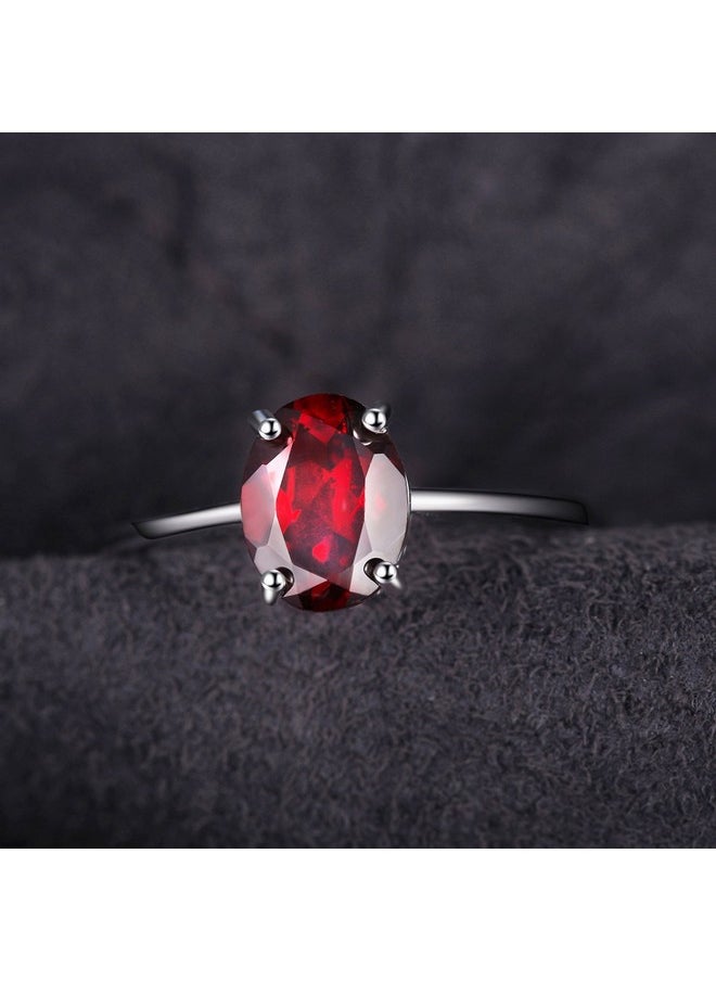 JewelryPalace - Class Natural Red Gemstone Garnet Birthstone Solitaire Engagement Rings For Women, Anniversary 14K Gold Plated 925 Sterling Silver Promise Rings For Her Size 7 - Image 1