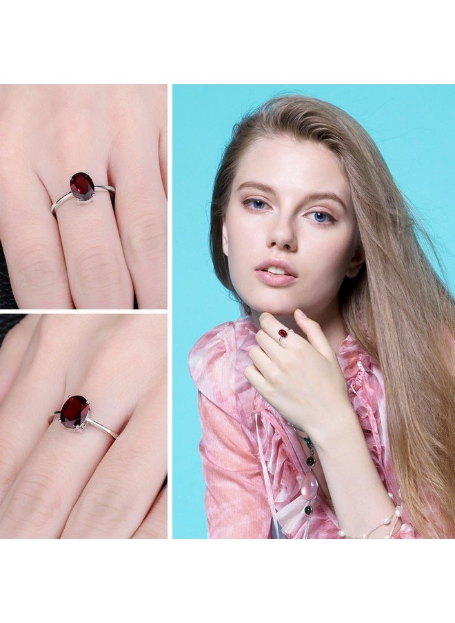 JewelryPalace - Class Natural Red Gemstone Garnet Birthstone Solitaire Engagement Rings For Women, Anniversary 14K Gold Plated 925 Sterling Silver Promise Rings For Her Size 7 - Image 1