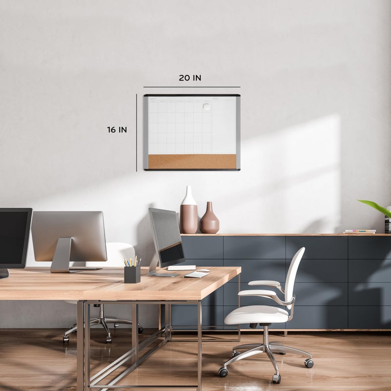 U Brands Magnetic Dry Erase 3-in-1 Calendar Board, 20"x16", Black and Gray Frame - Image 2