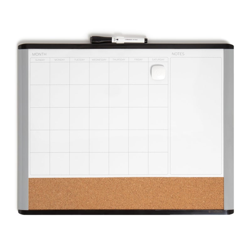 U Brands Magnetic Dry Erase 3-in-1 Calendar Board, 20"x16", Black and Gray Frame - Image 1