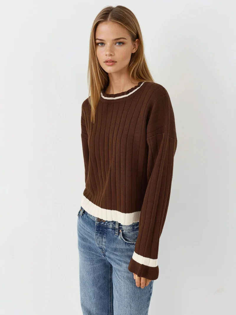 MY FASHION MY FASHION Striped Knit Sweater with Crew Neck