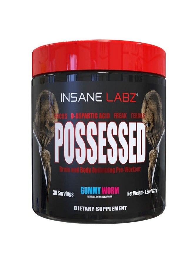 Insane Labz Possessed Low Stimulant Testosterone Boosting Pre Workout Powder, Loaded with D Aspartic Acid and Creatine Fueled by AMPiberry and OXYgold, 30 Srvgs, Gummy Worm - Image 1
