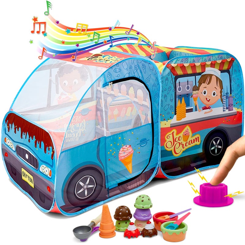 Kiddzery Ice Cream Truck Play Tent for Kids Pretend Play Toy Food Set Pop Up Icecream Playhouse Toys with Music Button Birthday Gift for Girls Boys Indoor Outdoor Tents for Toddlers Baby - Image 2