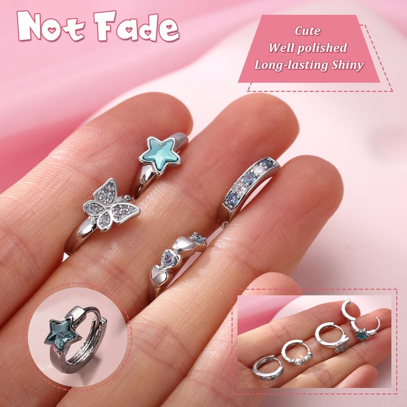 YADOCA Hypoallergenic Earrings For Girls Women Cute Kids Toddler Earrings Small Huggie Hoop Earring CZ Butterfly Star Sleeper Cartilage Earring Hoop Set 10mm - Image 3