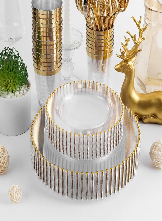 ejonirinjonir EI 60pcs Clear Plastic Plates with Gold Rim,Disposable Plastic Plates Fancy 10" Dinner & 7" Dessert Plate Heavy Duty for Wedding,Birthday,Afternoon Tea,Spring,Mother's Day,Valentine's Day,Easter - Image 5