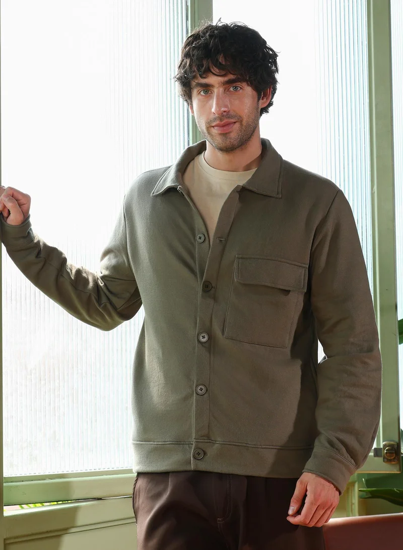 Campus Sutra Men's Dark Olive Utility-Knit Jacket