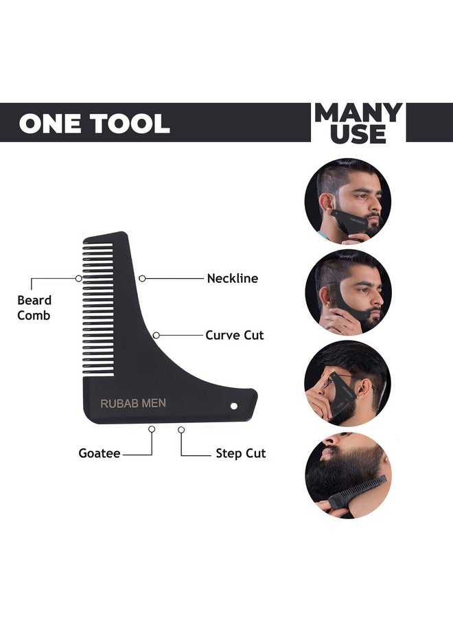 RUBAB MEN Beard Grooming 4-In-1 Kit For Men | Beard Brush, Hair & Beard Softener Balm, L-Shaped Beard Shaper Tool & Wooden Beard Comb For Men | Pack Of 4 - Image 5
