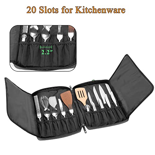 samdew Chef Knife Bag with 20+ Slots, Professional Chef Storage Case with Lockhole & Multiple Pockets, Knife Carrier Travel Knife Roll Bag for Kitchen Tools & Chef Utensils, Patent Design, Bag Only - Image 4