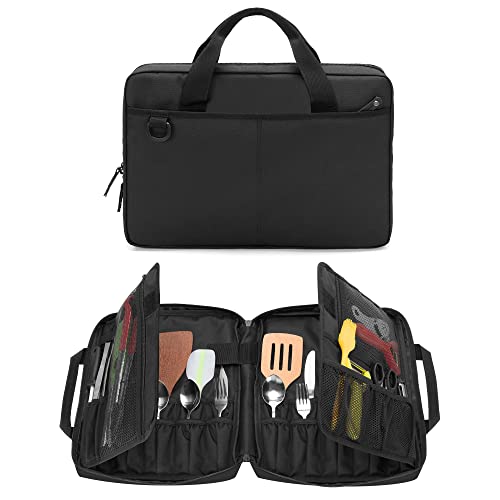 samdew Chef Knife Bag with 20+ Slots, Professional Chef Storage Case with Lockhole & Multiple Pockets, Knife Carrier Travel Knife Roll Bag for Kitchen Tools & Chef Utensils, Patent Design, Bag Only - Image 1