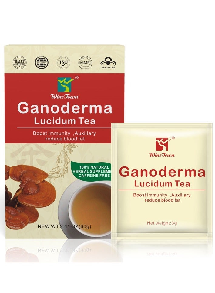 وينز تاون شاي غانوديرما لوسيدوم، شاي أعشاب مُعزّز للطاقة، شاي فطر الريشي الصحي للتخسيس، مُكمّل غذائي خالٍ من الكافيين لتعزيز المناعة وخفض دهون الدم، ٢٠ كيسًا. - Image 1