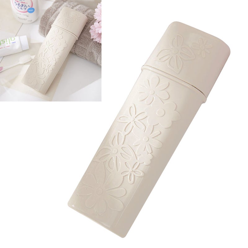Bathroom Carved Portable Toothpaste Case Travel Toothbrush Holder Protective Holder Case for Hiking Camping(Beige) - Image 1
