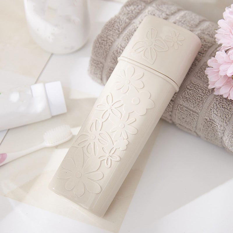 Bathroom Carved Portable Toothpaste Case Travel Toothbrush Holder Protective Holder Case for Hiking Camping(Beige) - Image 4