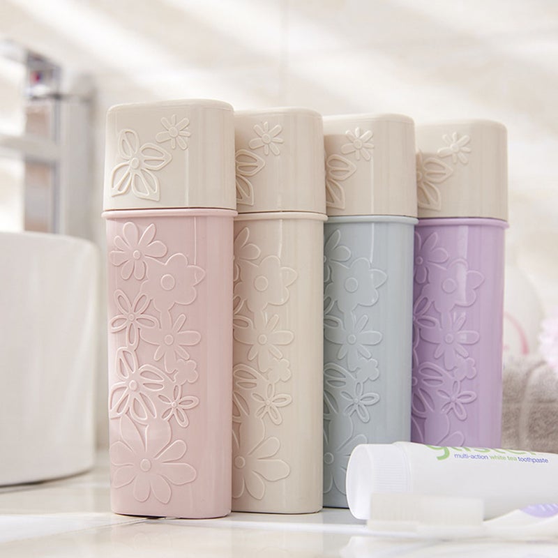 Bathroom Carved Portable Toothpaste Case Travel Toothbrush Holder Protective Holder Case for Hiking Camping(Beige) - Image 2