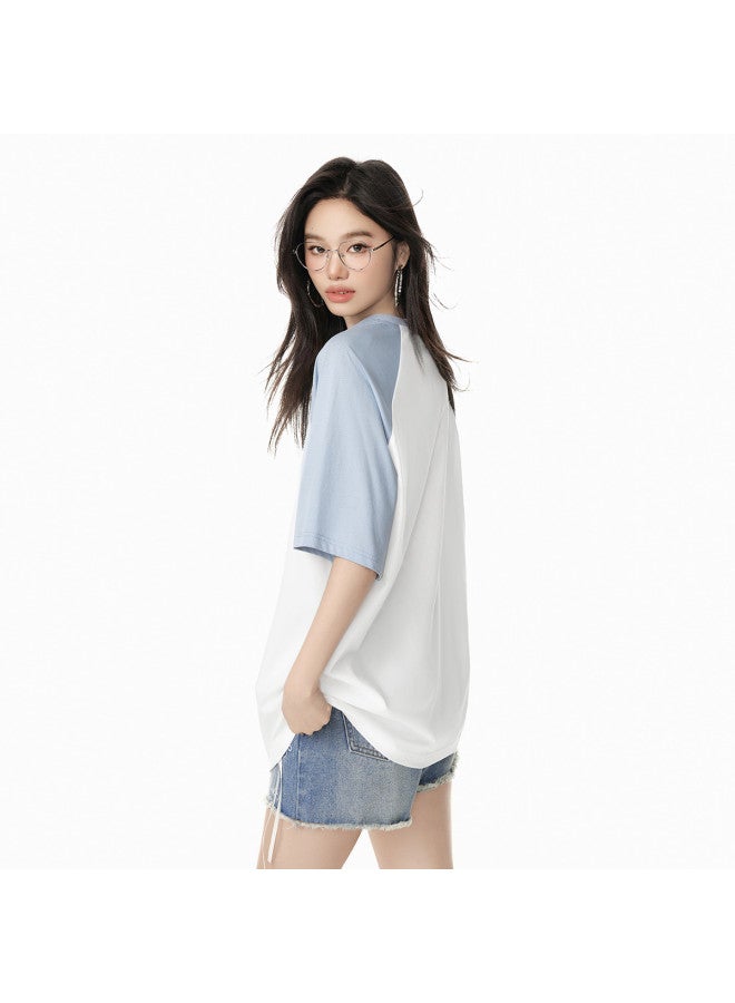 EPTISON Women's Short Sleeve T-shirt 2025 Summer New Cartoon Graffiti Print Loose Casual Color Block Raglan Sleeve Top - Image 5
