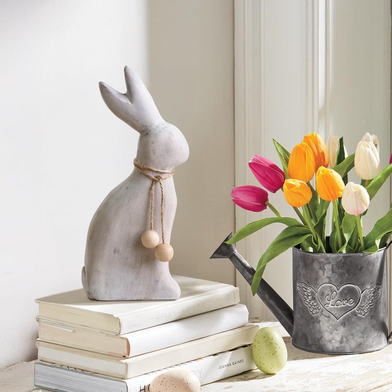 Pawliss Farmhouse Antique Wood Rabbit Figurines, Handmade Elegant Easter Bunny Statue with Rustic Jute Bows for Spring Easter Home Table Decor, Party Supplies Gifts for Kids - Image 4