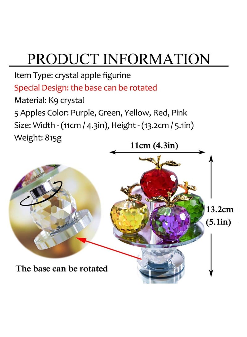 RARELY 5.1in ارتفاع 5 ألوان كريستال الأوجه التفاح زخرفة الزجاج التماثيل التفاح المقتنيات مع قاعدة للتدوير للمنزل ديكور للطاولات - Image 3