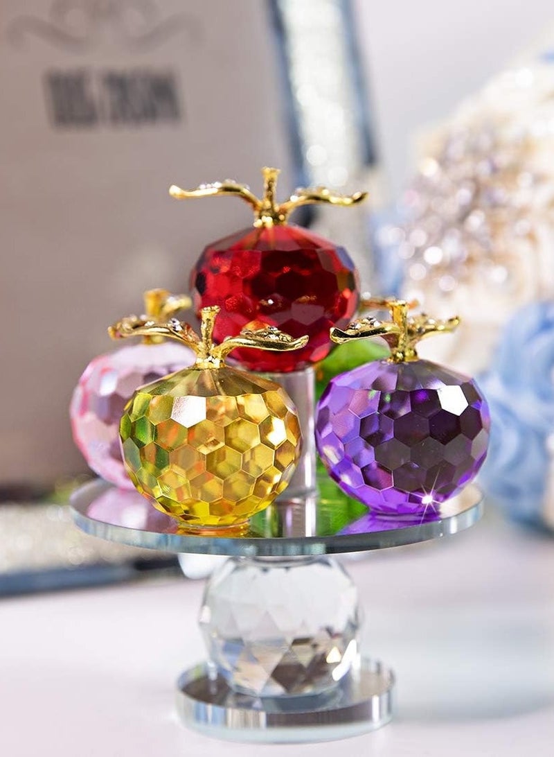 RARELY 5.1in ارتفاع 5 ألوان كريستال الأوجه التفاح زخرفة الزجاج التماثيل التفاح المقتنيات مع قاعدة للتدوير للمنزل ديكور للطاولات - Image 2