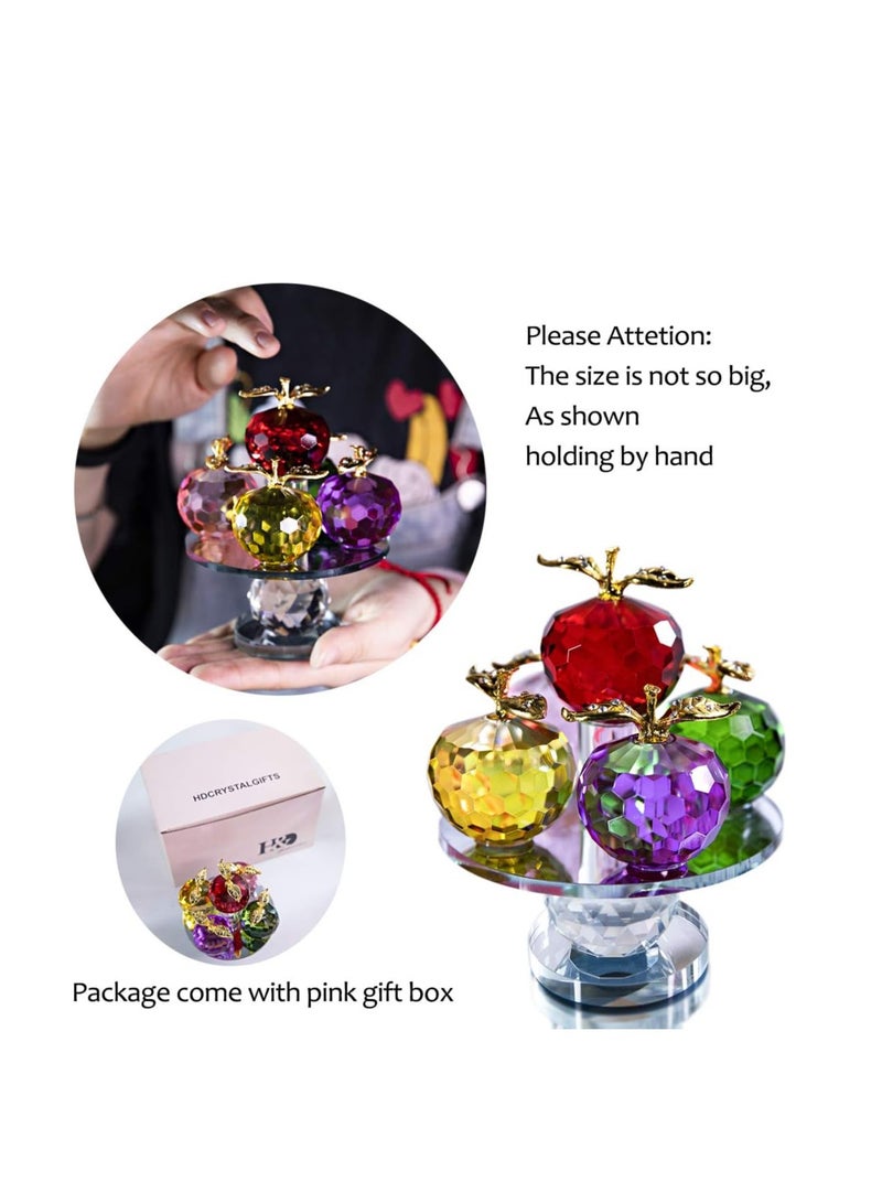 RARELY 5.1in ارتفاع 5 ألوان كريستال الأوجه التفاح زخرفة الزجاج التماثيل التفاح المقتنيات مع قاعدة للتدوير للمنزل ديكور للطاولات - Image 4