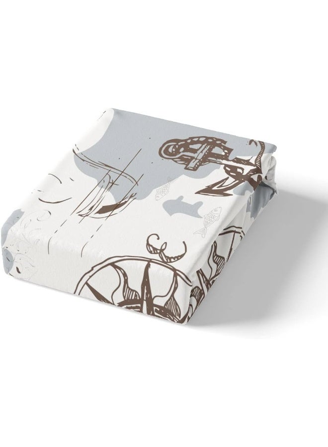 Nautical Duvet Cover Set Queen Size, Retro Compass Sailing Boat Comforter Cover Ocean Adventure Bedding Set 3pcs for Kids Boys Teens Bedroom Decor, Graffiti Brown White Blue Quilt Cover, 2 Pillowcases - Image 4