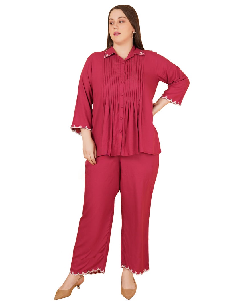 Indietoga Women’s Plus Size Longline Tunic and Trouser Co Ord Set (P10001588_Red Embroidered_3XL) - Image 1