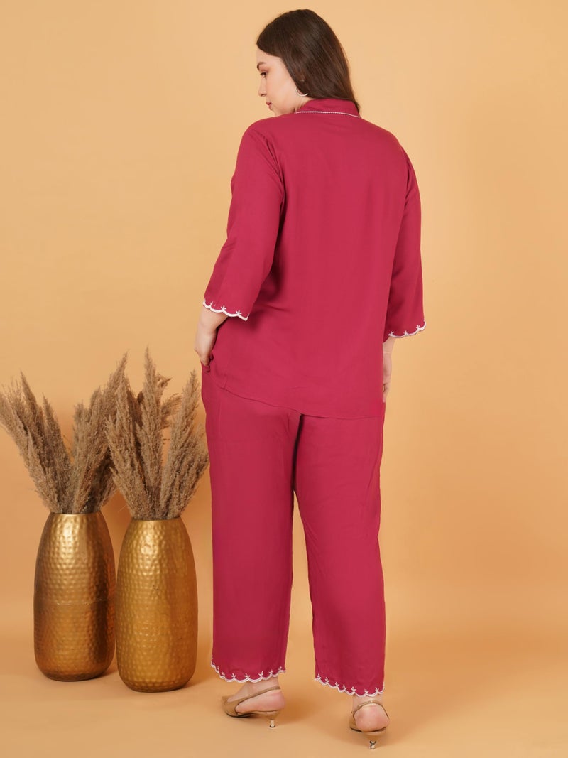 Indietoga Women’s Plus Size Longline Tunic and Trouser Co Ord Set (P10001588_Red Embroidered_3XL) - Image 3