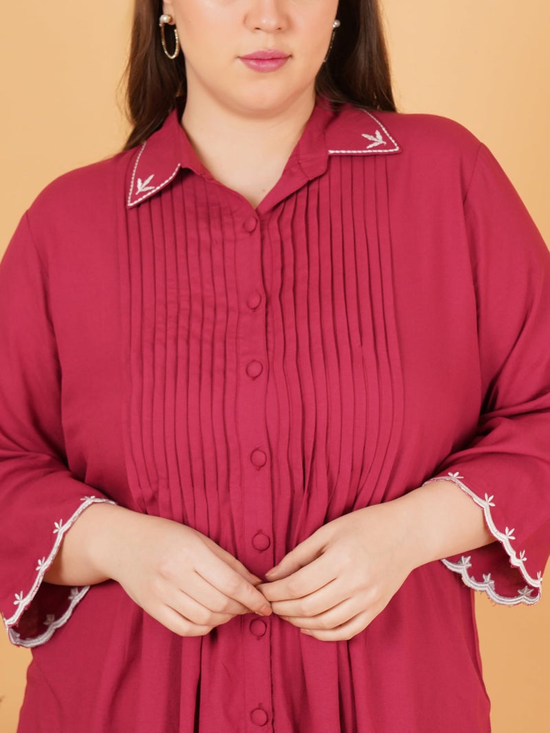 Indietoga Women’s Plus Size Longline Tunic and Trouser Co Ord Set (P10001588_Red Embroidered_3XL) - Image 4