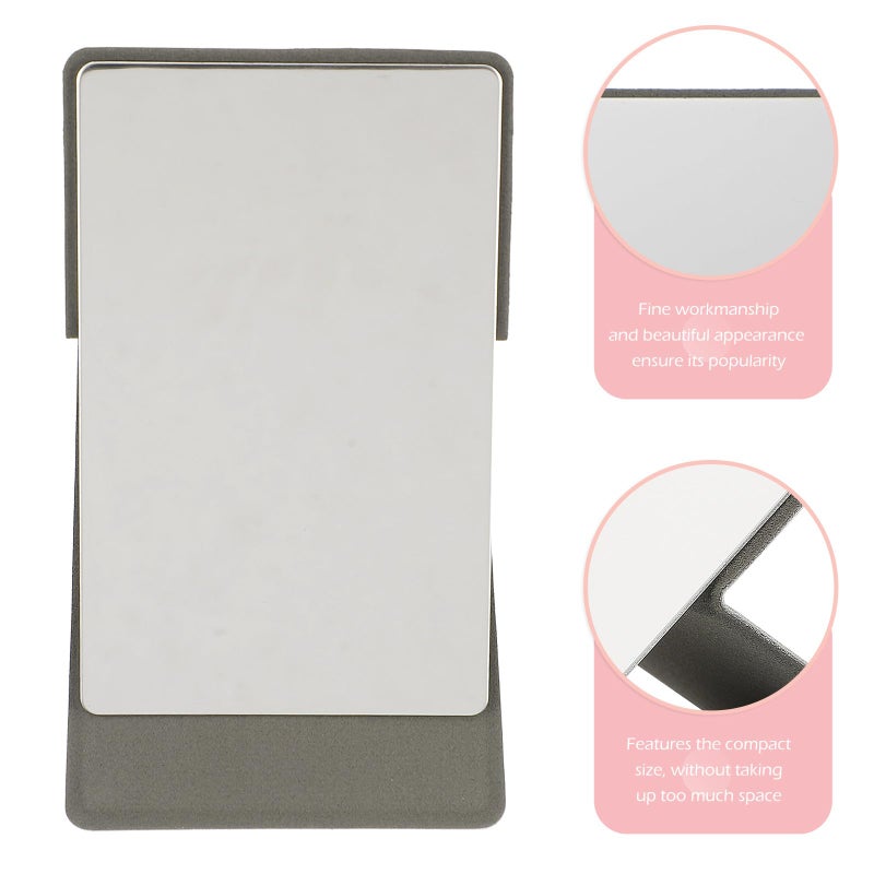Gray Stainless Steel Folding Makeup Mirror with PU Leather Cover Portable Travel Compact - Image 5