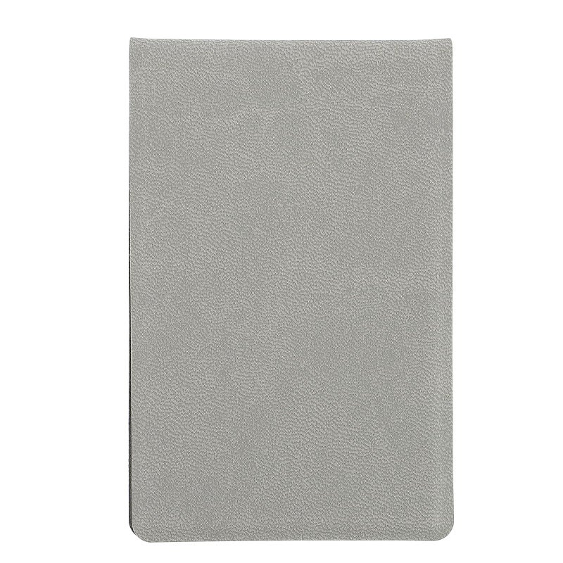 Gray Stainless Steel Folding Makeup Mirror with PU Leather Cover Portable Travel Compact - Image 2