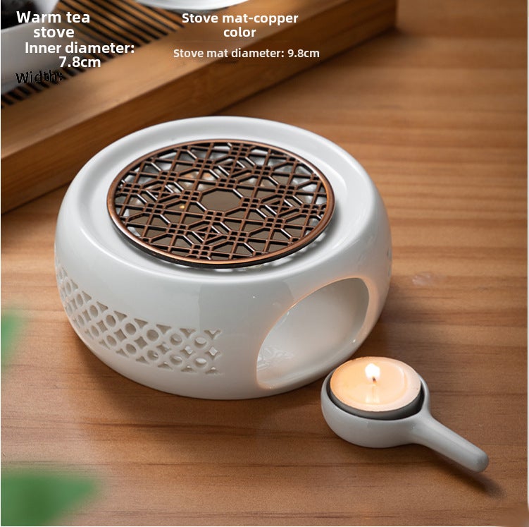 Heating Base White Porcelain Tea Warmer Black Ceramic Stove Base Candle Base Flower Tea Set Multi-Functional Ceramic Base(Hollow stove seat + pad) - Image 1