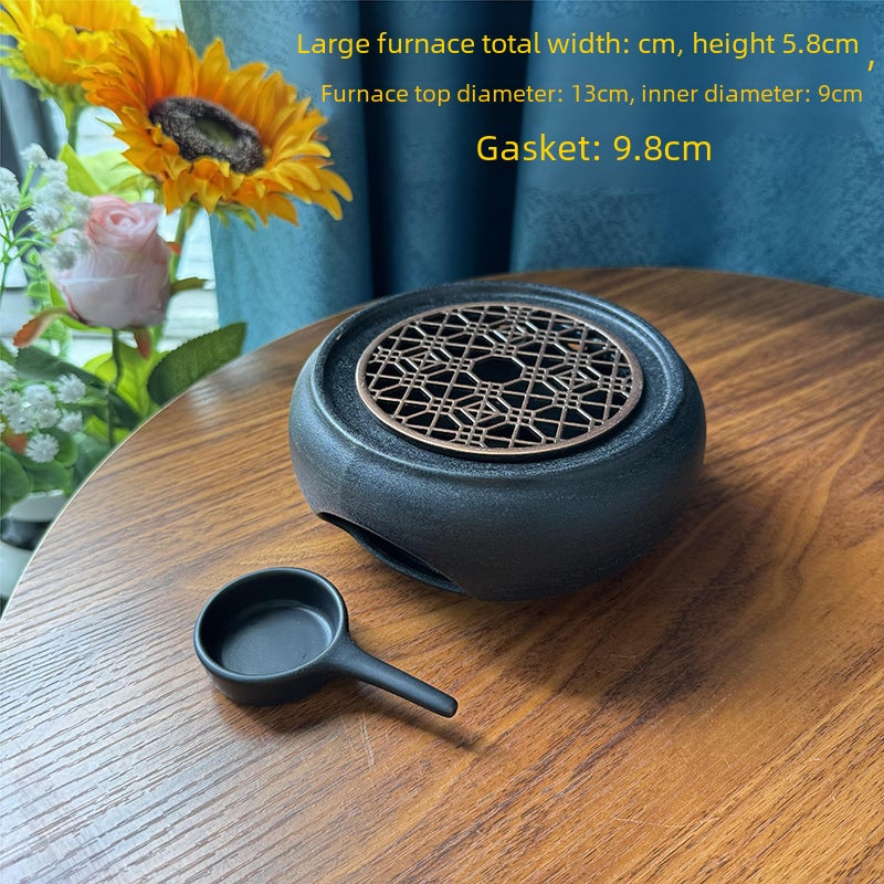 Heating Base White Porcelain Tea Warmer Black Ceramic Stove Base Candle Base Flower Tea Set Multi-Functional Ceramic Base(Hollow stove seat + pad) - Image 3