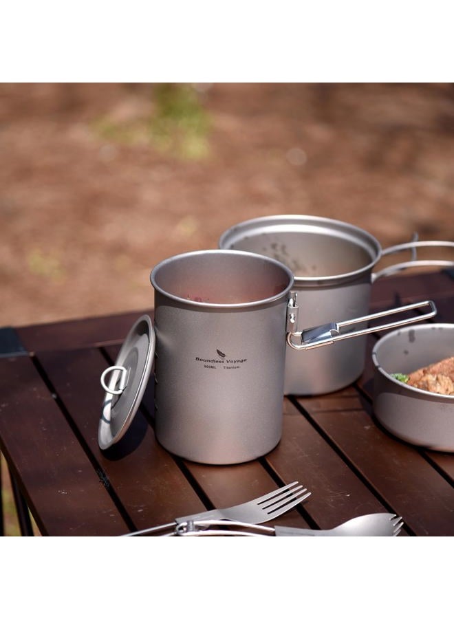 usharedo Ultralight Portable 900ml Outdoor Titanium Pot with Lid Folding Handle Camping Water Rice Food Bowl Cup Mug Bottle Ti15103B - Image 5