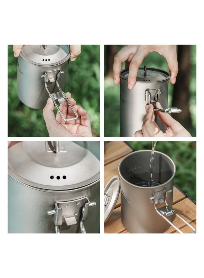 usharedo Ultralight Portable 900ml Outdoor Titanium Pot with Lid Folding Handle Camping Water Rice Food Bowl Cup Mug Bottle Ti15103B - Image 3